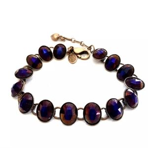 Kirks Folly Deep Purple Crystal Station Bracelet Antiqued Gold Tone Heart Charm